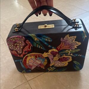 Black Floral Mosaic Top-Handle Travel Bag